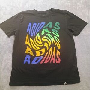 Adidas Shirt Kids 8 Black Rainbow Swirl Logo Graphic Short Sleeve Tee Top